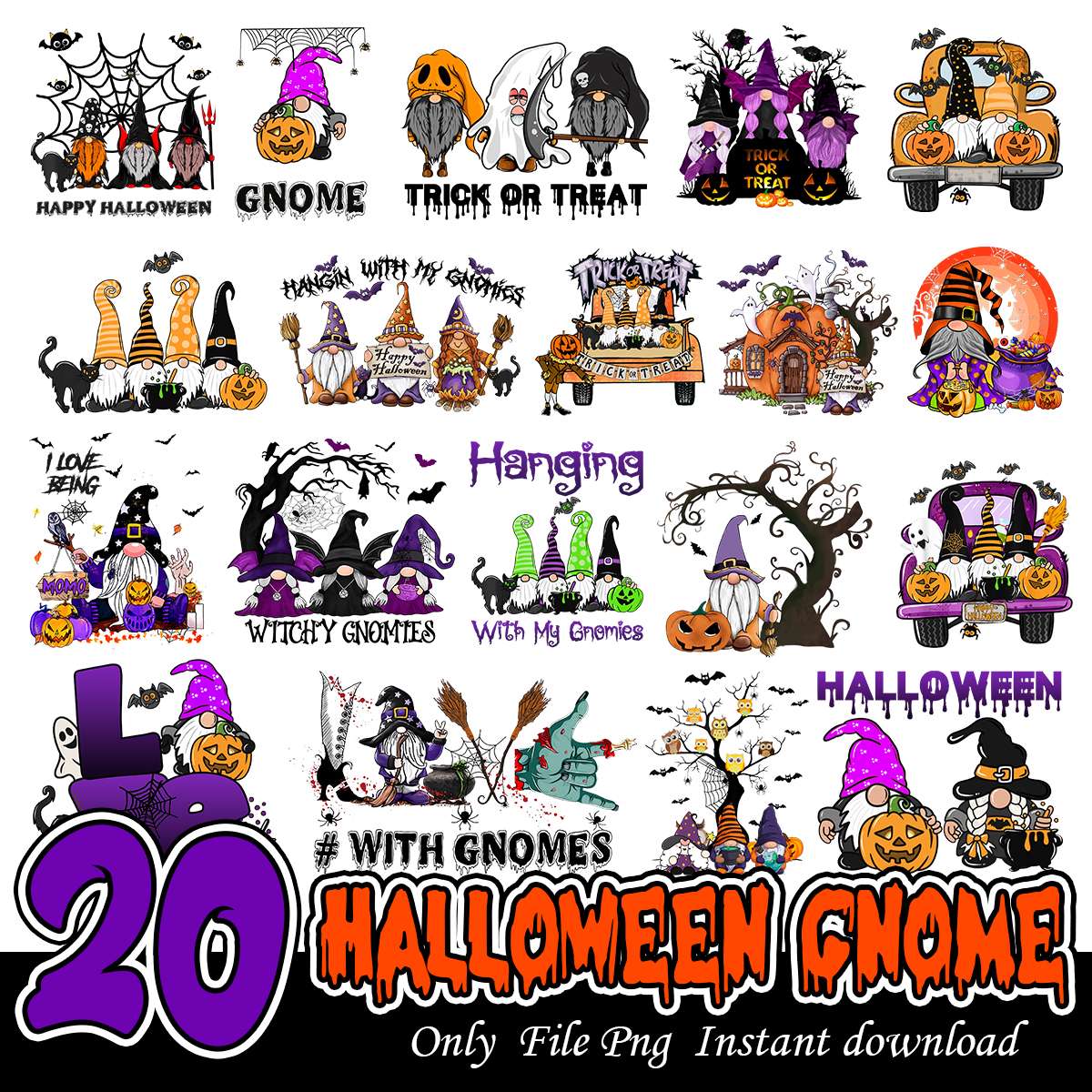 Halloween Gnome Bundle, Halloween gnomes friends bundle 