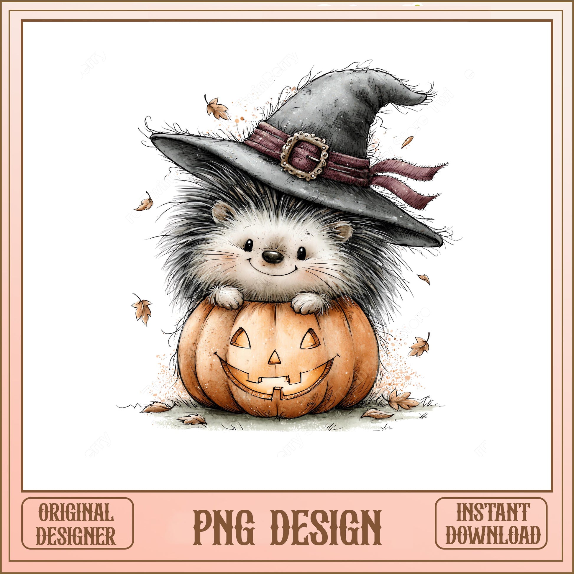 Halloween Hedgehog Witch PNG, Cute Pumpkin Clipart, Fall PNG