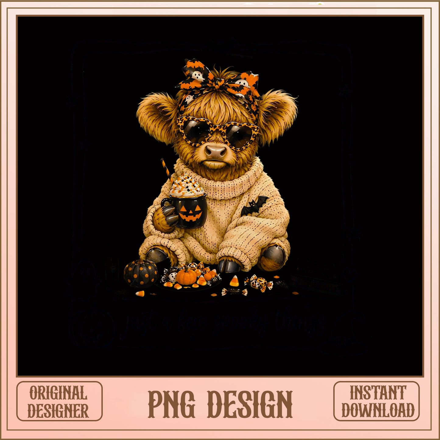 Halloween Highland Cow PNG, Cute Cow With Pumpkin, Fall PNG