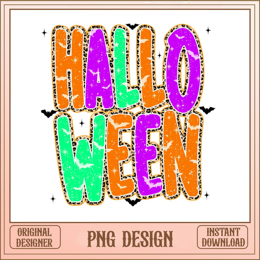 Halloween Leopard PNG, Retro Halloween Sublimation, Bat PNG