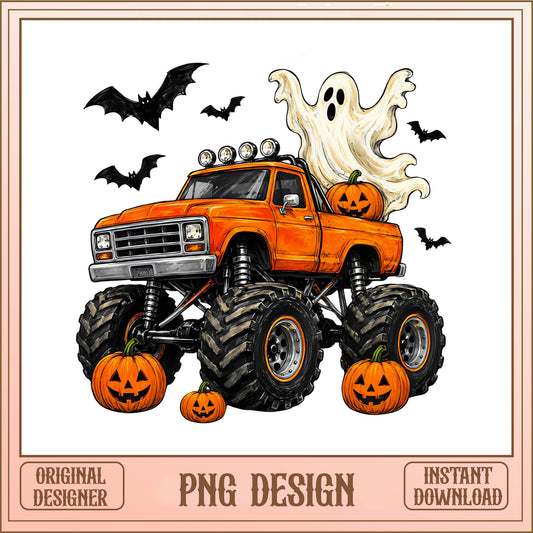 Halloween Monster Truck PNG, Ghost Pumpkin Truck PNG, Spooky Truck PNG