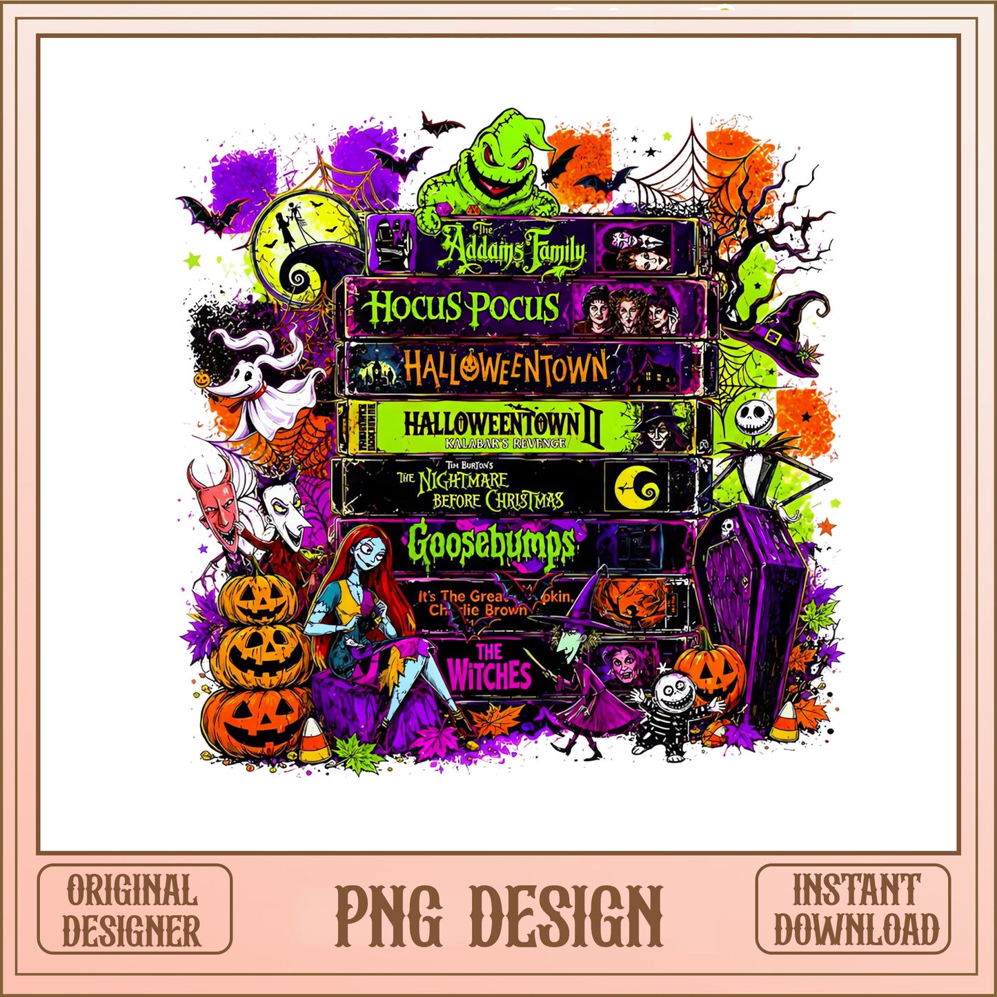 Halloween Movies VHS Stack PNG, Hocus Pocus Nightmare PNG, Halloween PNG