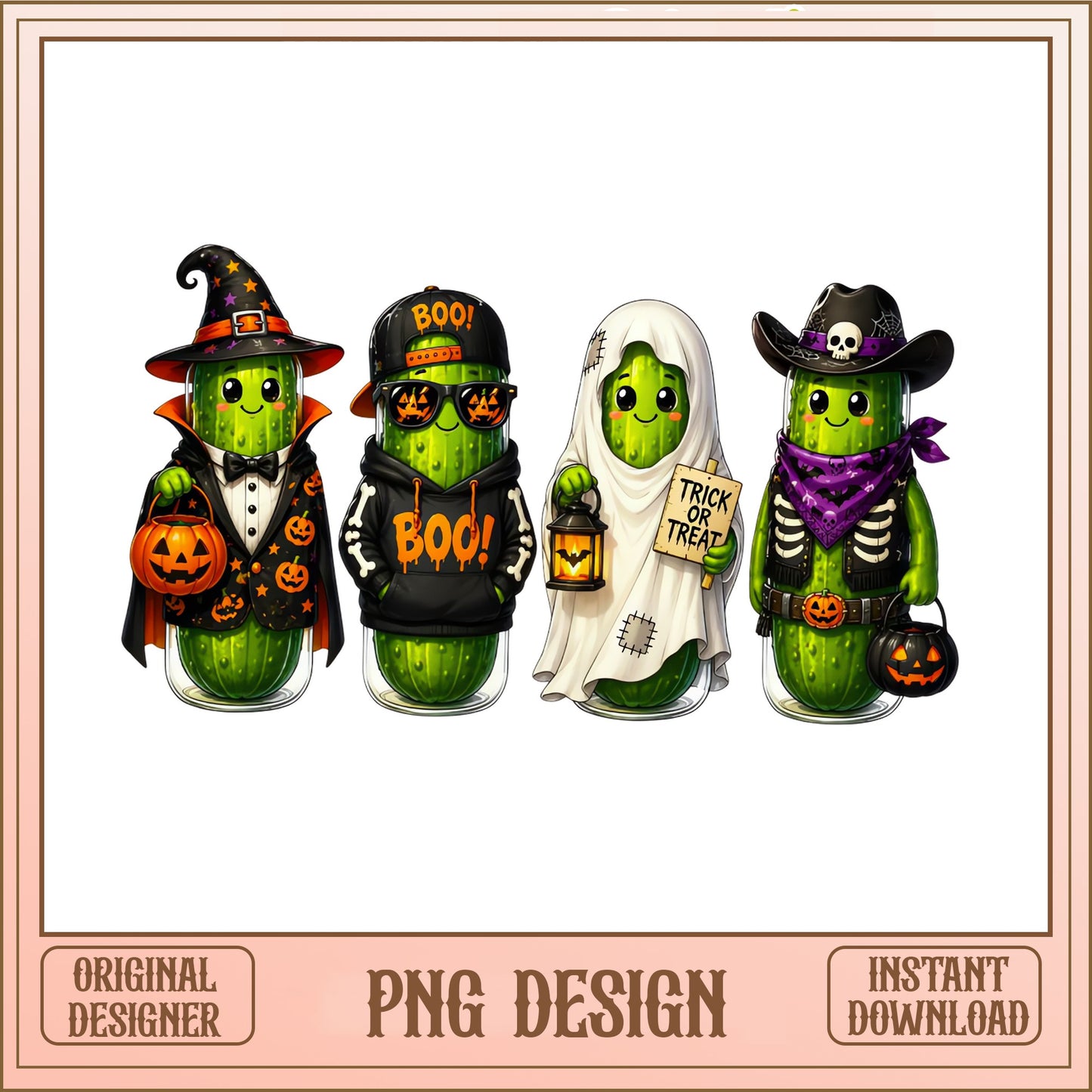 Halloween Pickle In Costumes PNG Bundle, Funny Pickle PNG, Trick Or Treat PNG