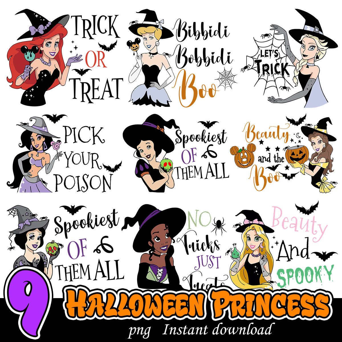 Halloween Princess Bundle Png, Disney Halloween princess bundle