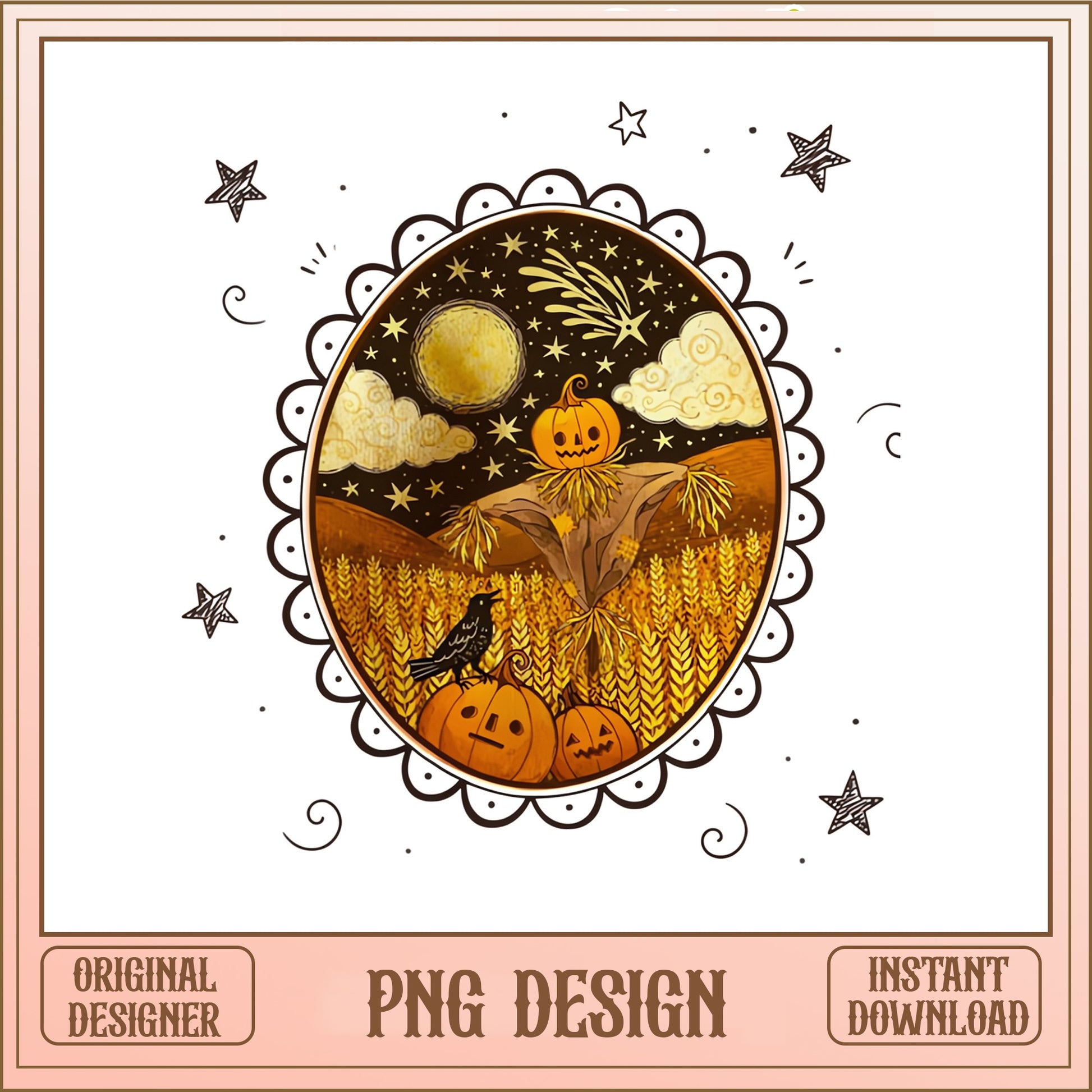 Halloween Pumpkin Scarecrow Field PNG, Fall Harvest PNG, Spooky Night PNG