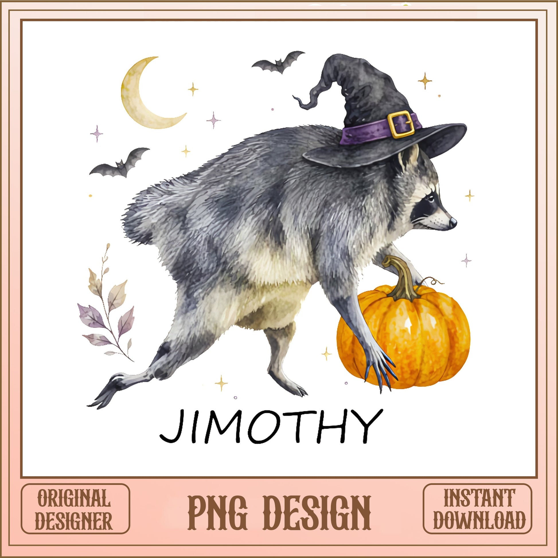 Halloween Raccoon Witch PNG, Pumpkin Raccoon Clipart, Halloween PNG