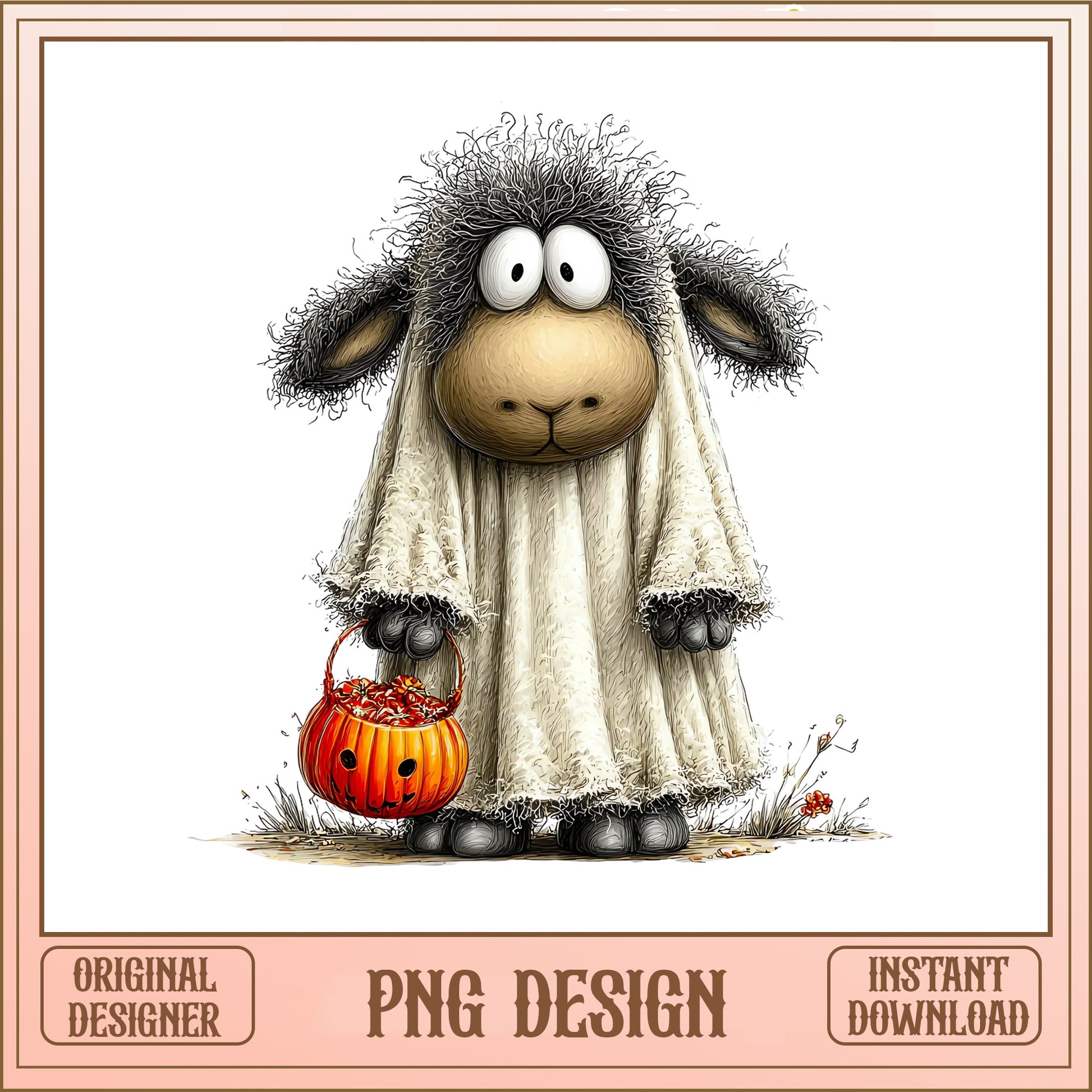 Halloween Sheep Ghost PNG, Cute Sheep Trick Or Treat PNG, Fall PNG