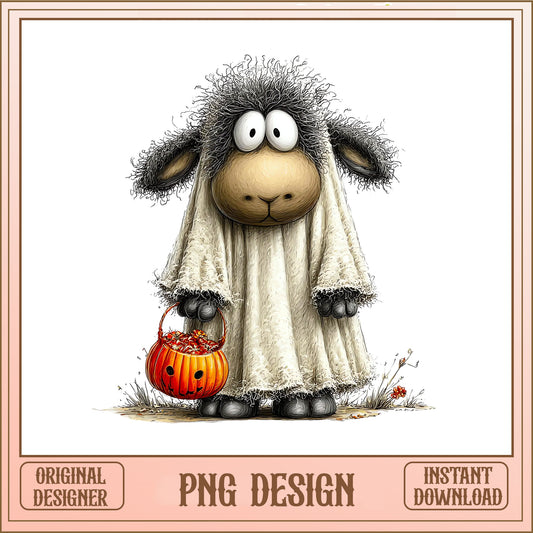 Halloween Sheep Ghost PNG, Cute Sheep Trick Or Treat PNG, Fall PNG