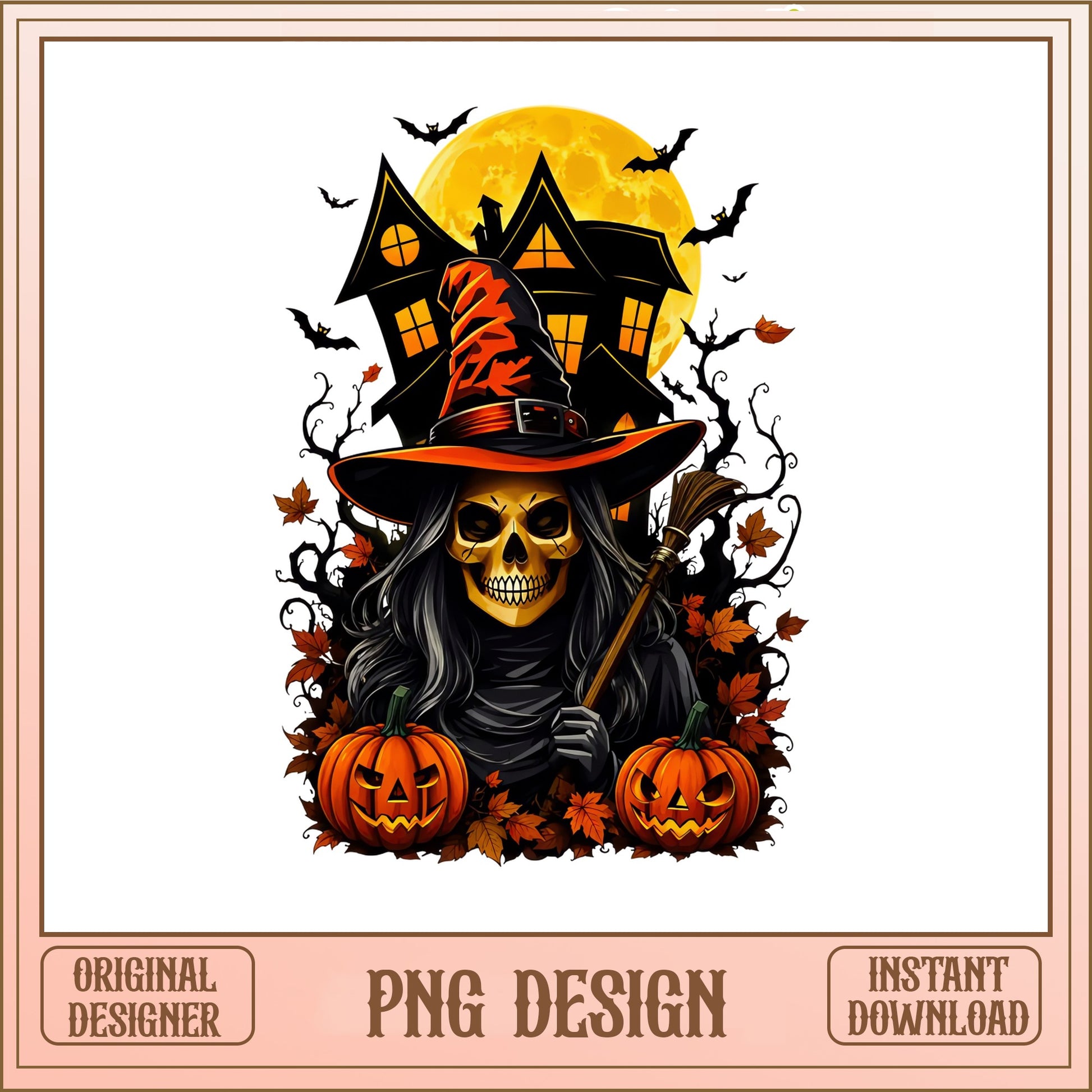 Halloween Skeleton Witch PNG, Haunted House Pumpkin PNG, Spooky Halloween PNG