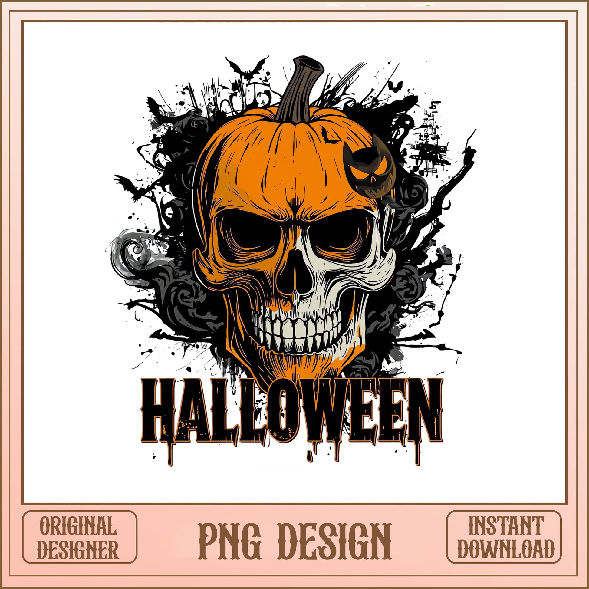 Halloween Skull Pumpkin PNG, Spooky Skeleton Halloween PNG, Horror PNG