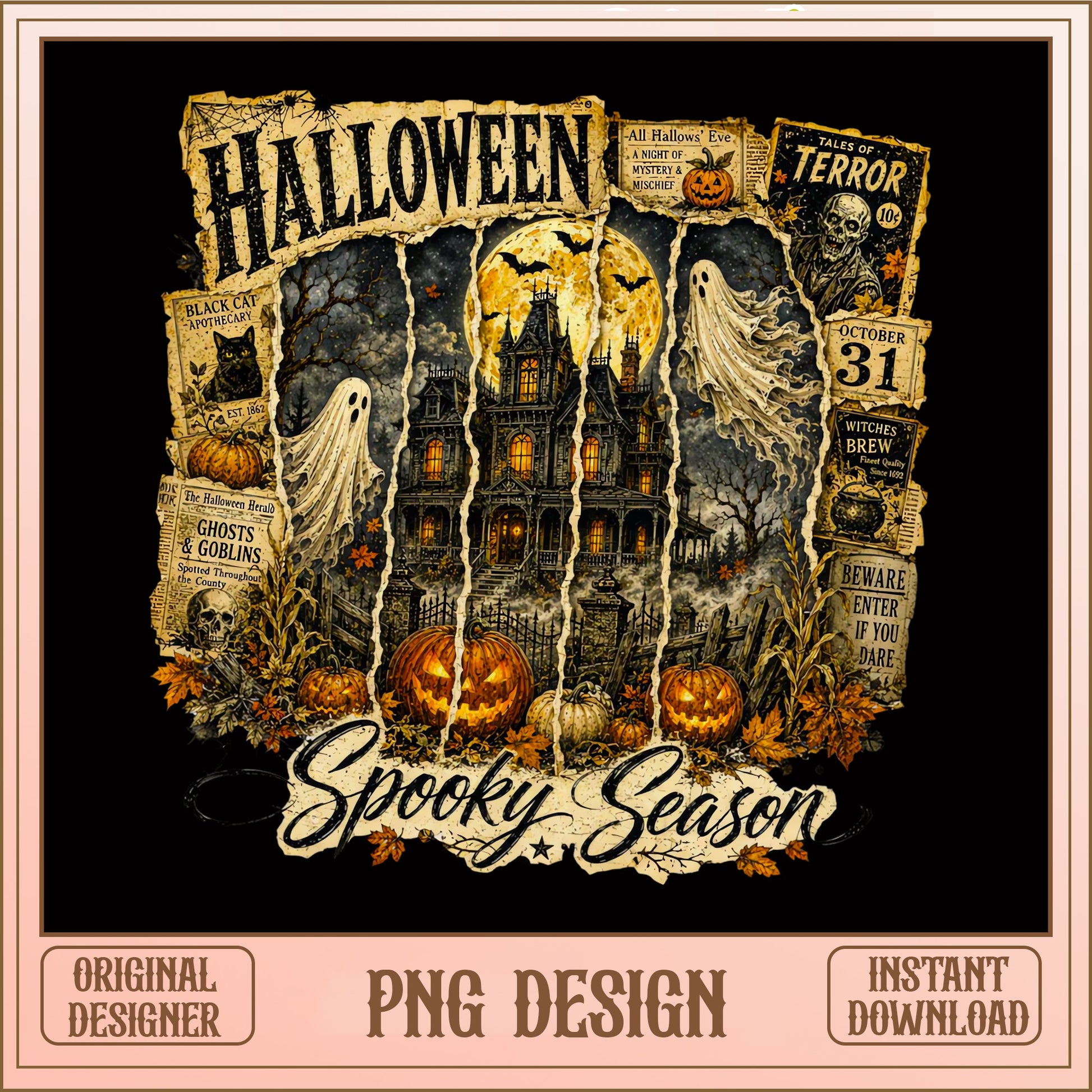 Halloween Spooky Season PNG, Haunted House Ghost PNG, Retro Halloween PNG