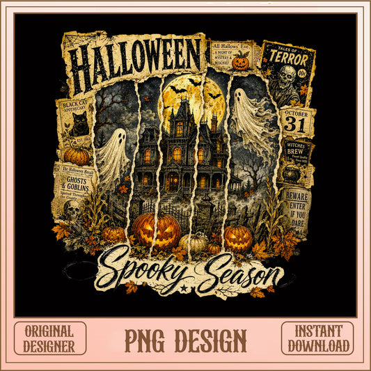Halloween Spooky Season PNG, Haunted House Ghost PNG, Retro Halloween PNG