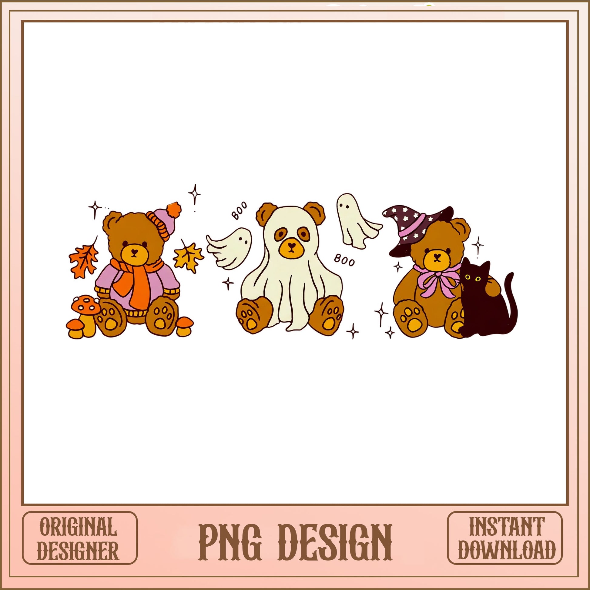 Halloween Teddy Bear PNG Bundle, Cute Ghost Bear PNG, Spooky Fall PNG