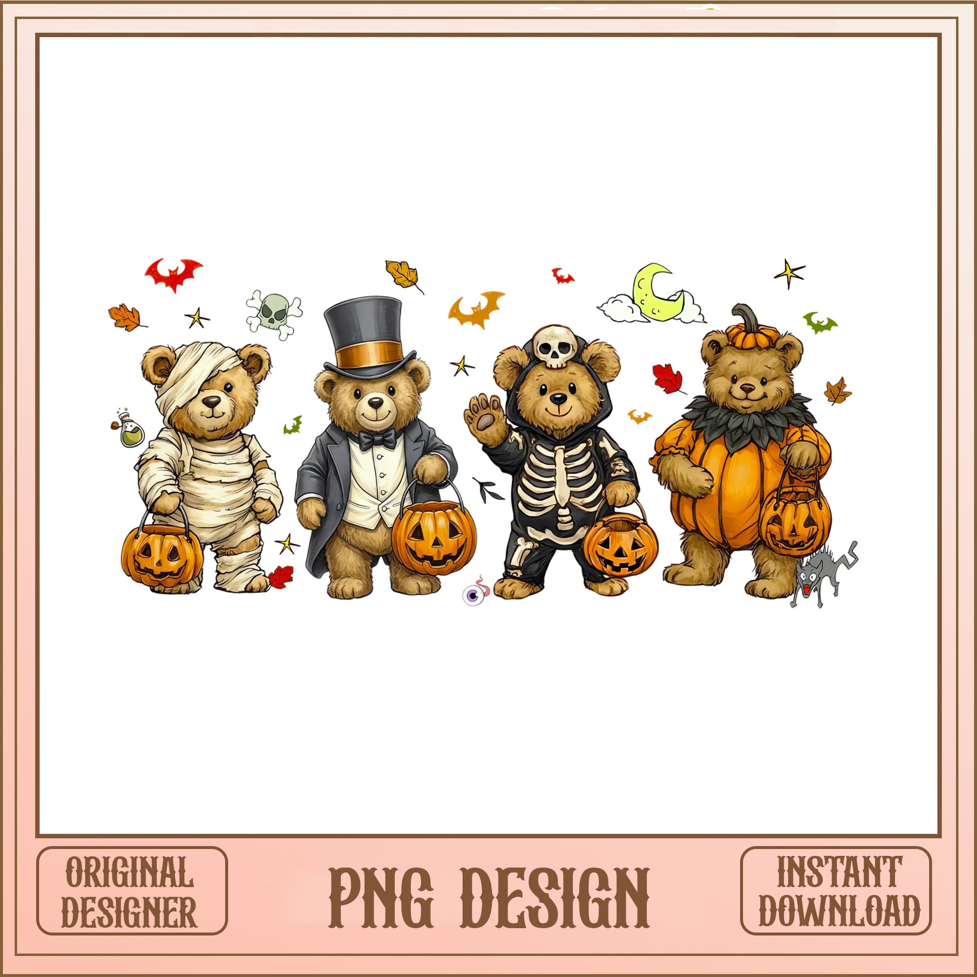 Halloween Teddy Bear PNG Bundle, Trick Or Treat Bear, Halloween PNG