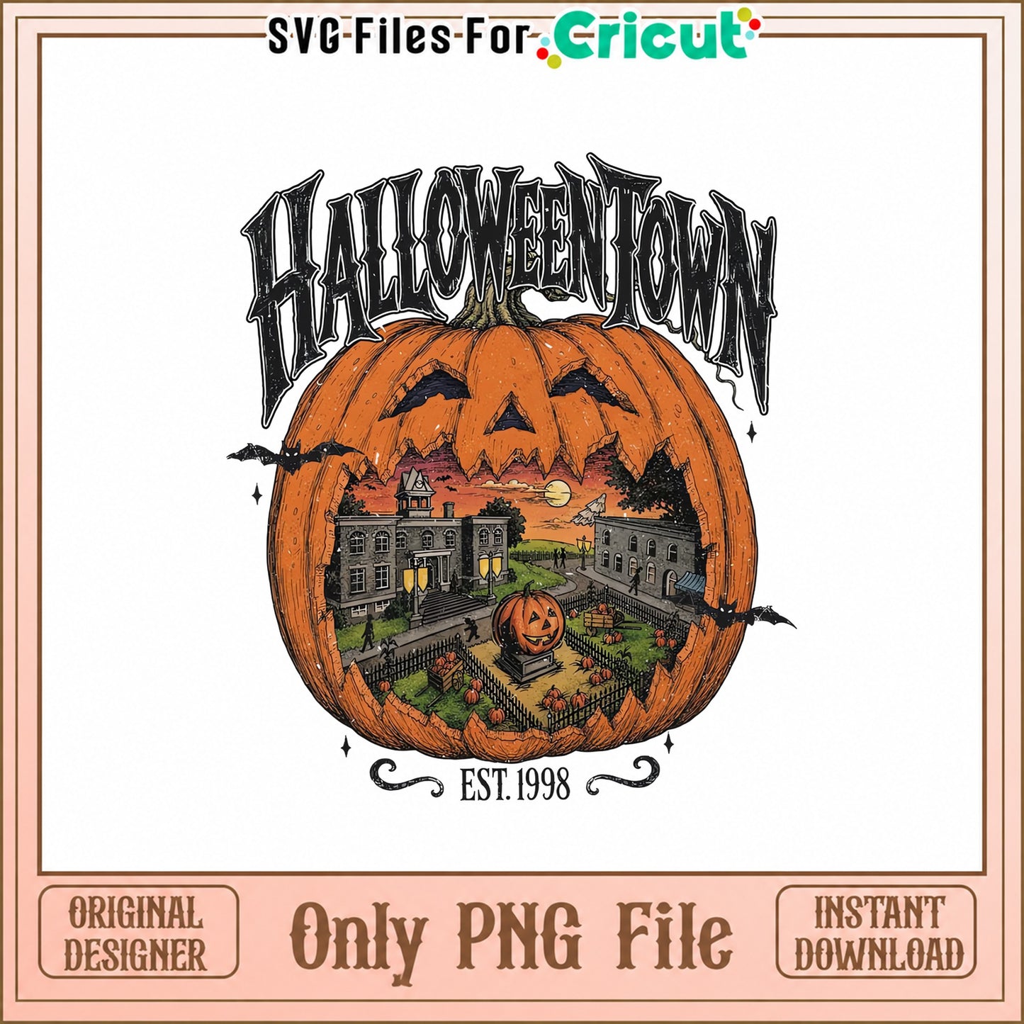 Halloween Town Pumpkin PNG, Spooky Town Scene, Jack O Lantern PNG