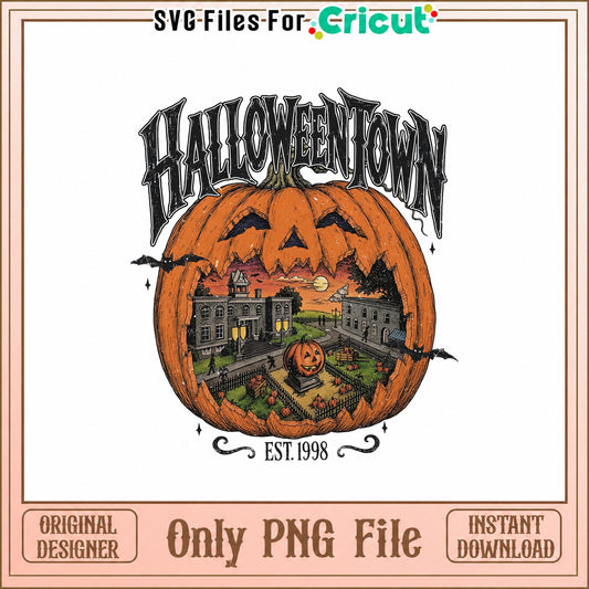 Halloween Town Pumpkin PNG, Spooky Town Scene, Jack O Lantern PNG