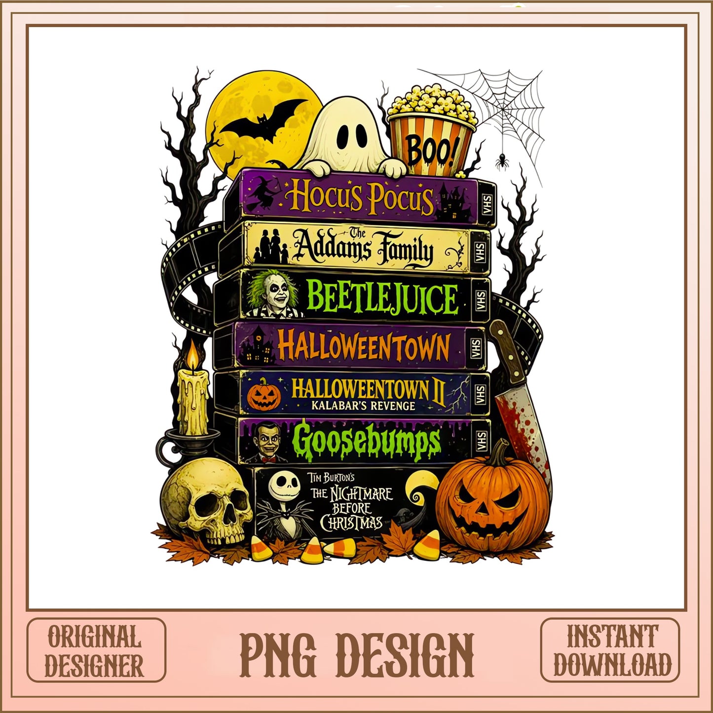 Halloween VHS Stack Horror Movies PNG, Hocus Pocus PNG, Halloween PNG