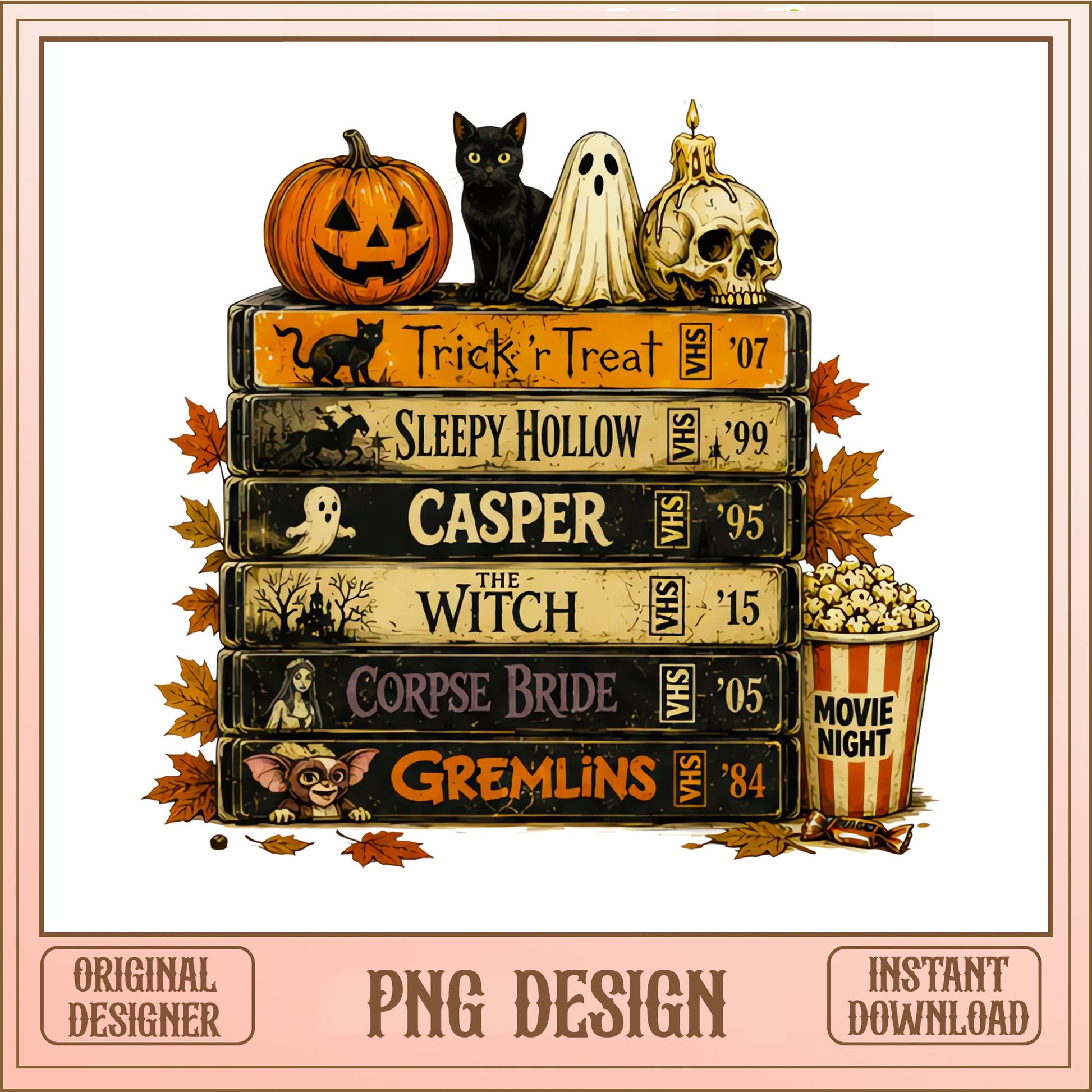 Halloween VHS Stack Movie Night PNG, Horror Movies PNG, Spooky PNG