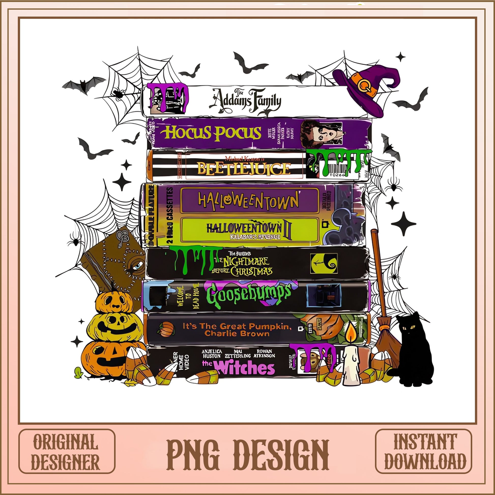 Halloween VHS Stack PNG, Hocus Pocus Beetlejuice, Horror Movies PNG