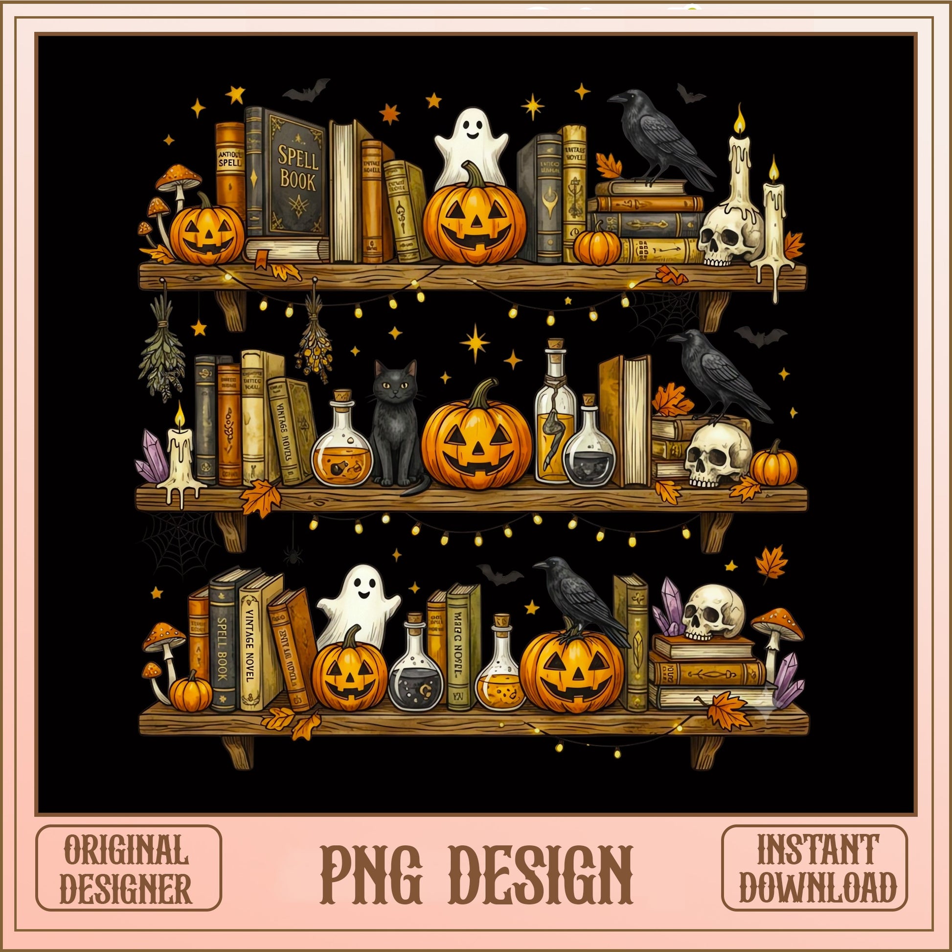 Halloween Witch Bookshelf PNG, Spooky Spell Book PNG, Halloween PNG