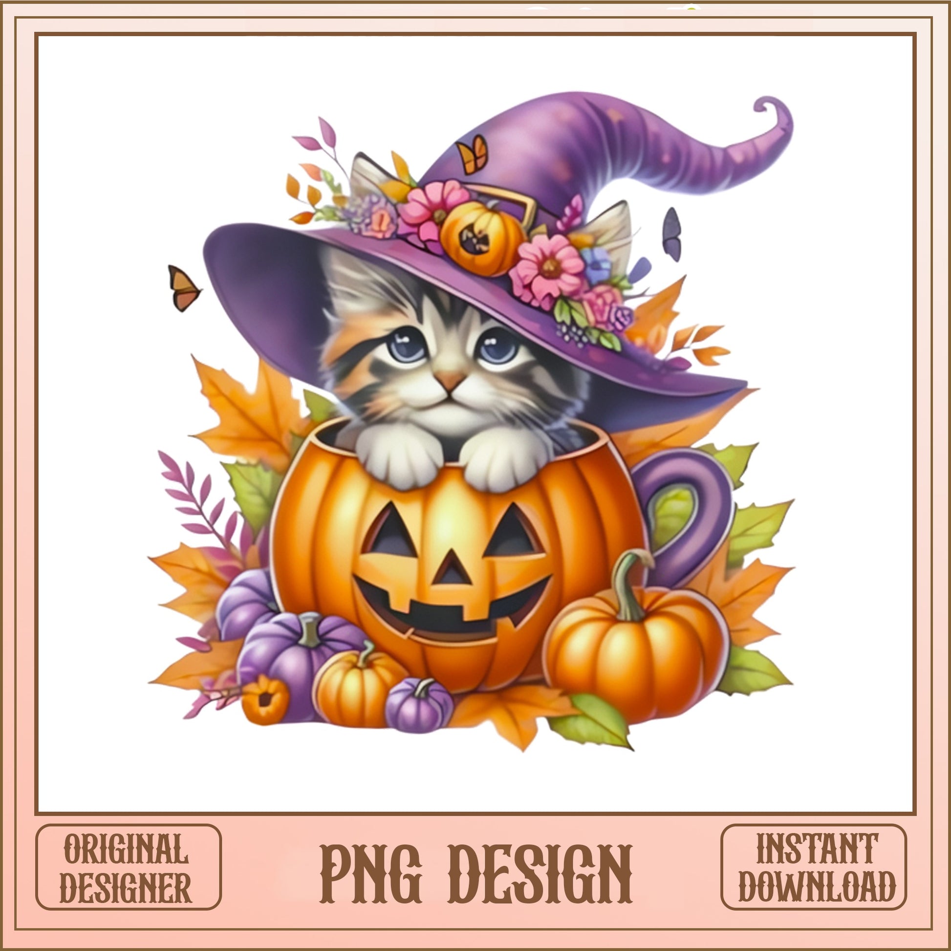 Halloween Witch Cat Pumpkin PNG, Cute Kitten Fall PNG, Halloween PNG
