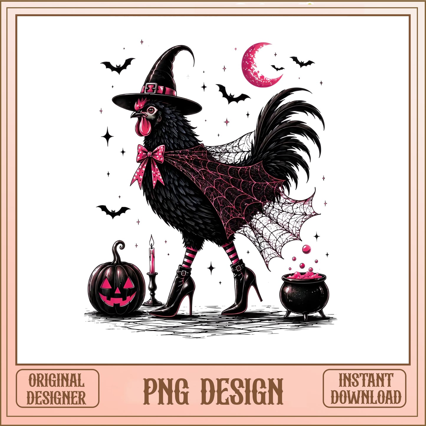 Halloween Witch Chicken PNG, Spooky Rooster Sublimation, Halloween PNG