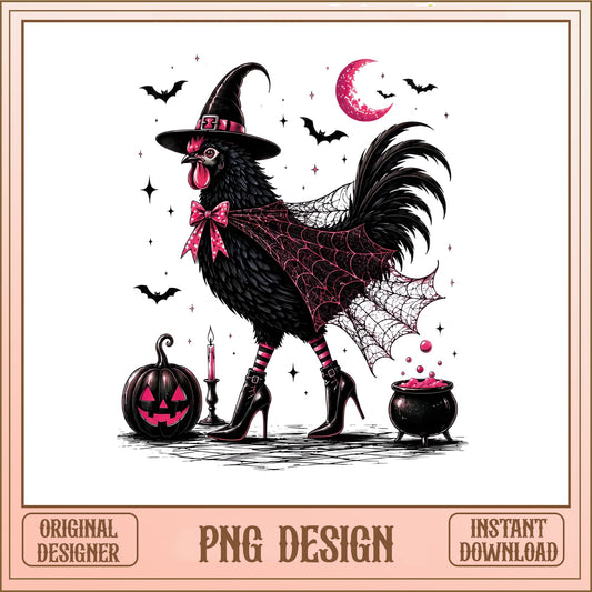 Halloween Witch Chicken PNG, Spooky Rooster Sublimation, Halloween PNG