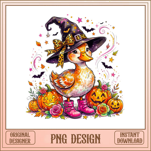 Halloween Witch Duck PNG, Cute Duck Pumpkin PNG, Fall Duck PNG