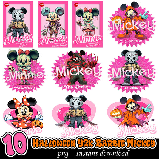 Halloween Y2k Barbie Mickey Bundle png, Disney halloween bundle