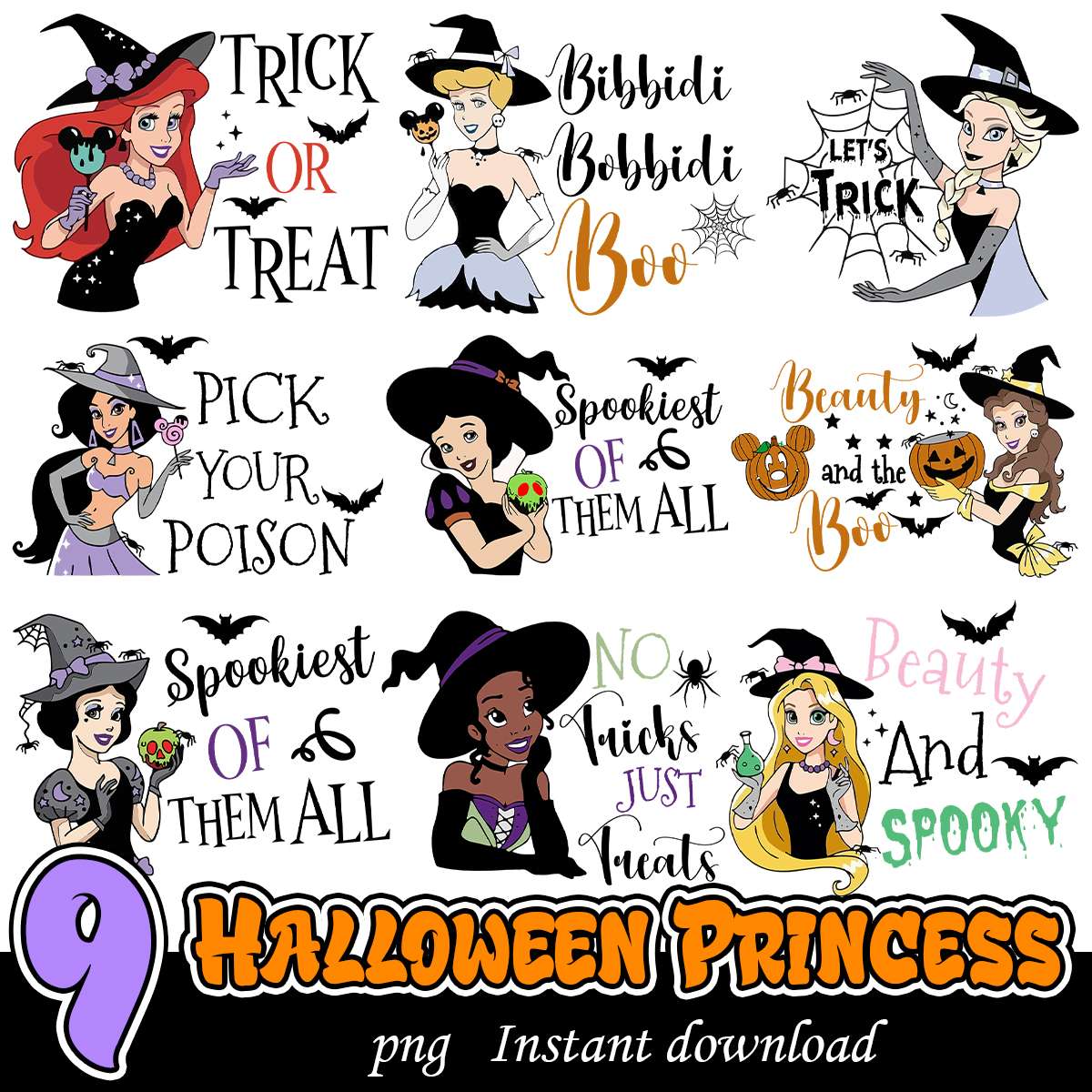 Halloween Disney princess png, Disney princess bundle