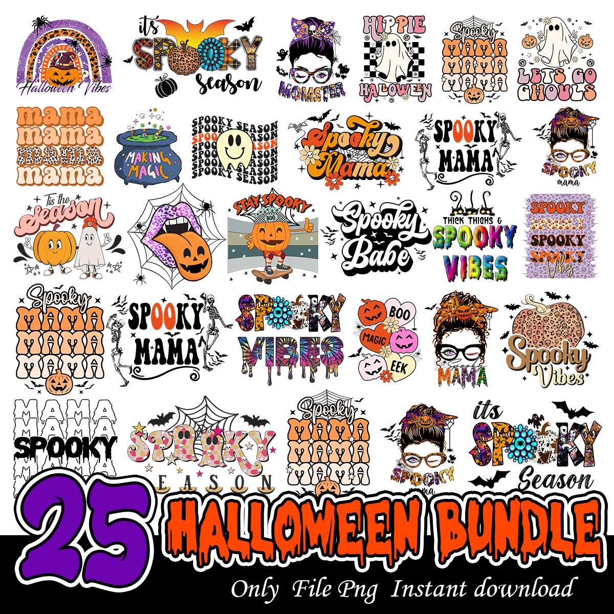 Halloween Spooky Mama Bundle, Halloween mama png bundle