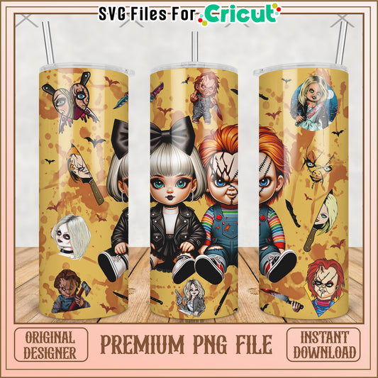 Halloween chucky and girlfriend tumbler png, halloween cartoon png, halloween tumbler png