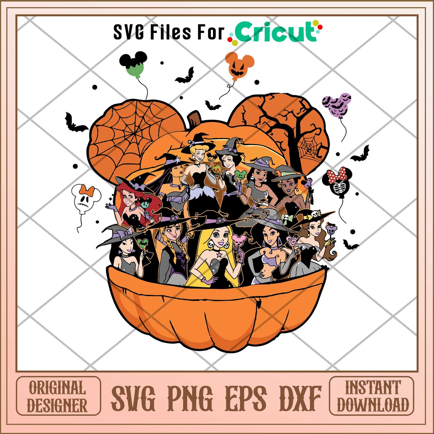 Halloween disney princess mickey mouse head svg, Disney princess name svg,   digital download