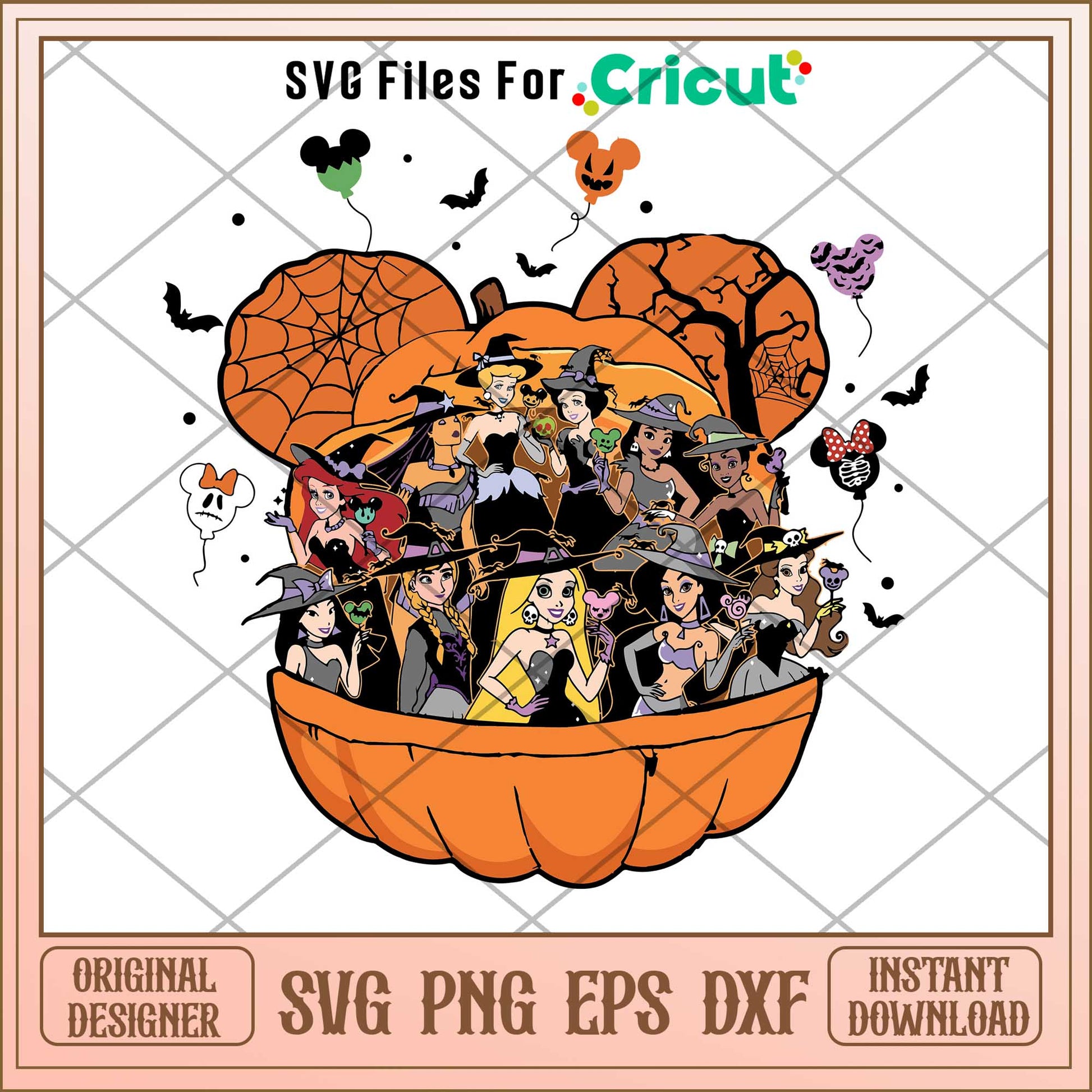 Halloween disney princess mickey mouse head svg, Disney princess name svg,   digital download