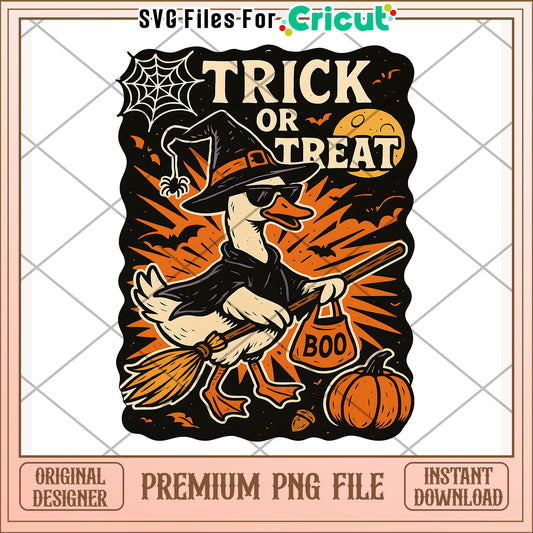 Halloween goose trick or treat png, funny goose png, spooky bird png