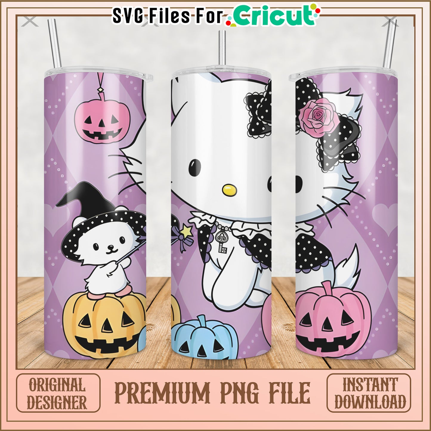 Halloween hello kitty tumbler png, cute characters png, kuromi hello kitty​ png