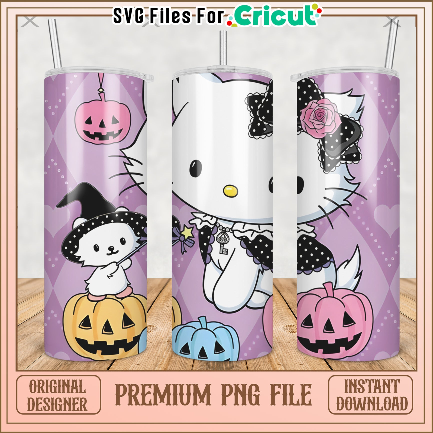 Halloween hello kitty tumbler png, cute characters png, kuromi hello kitty​ png