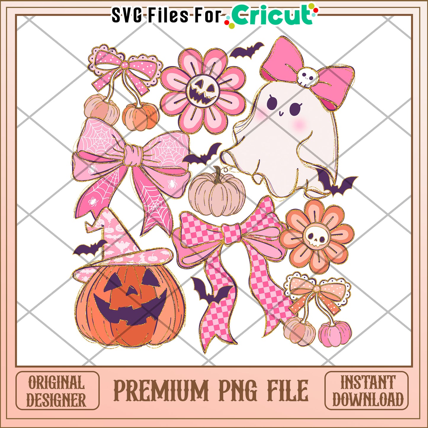Halloween pink design png, halloween pumpkin png, halloween music png