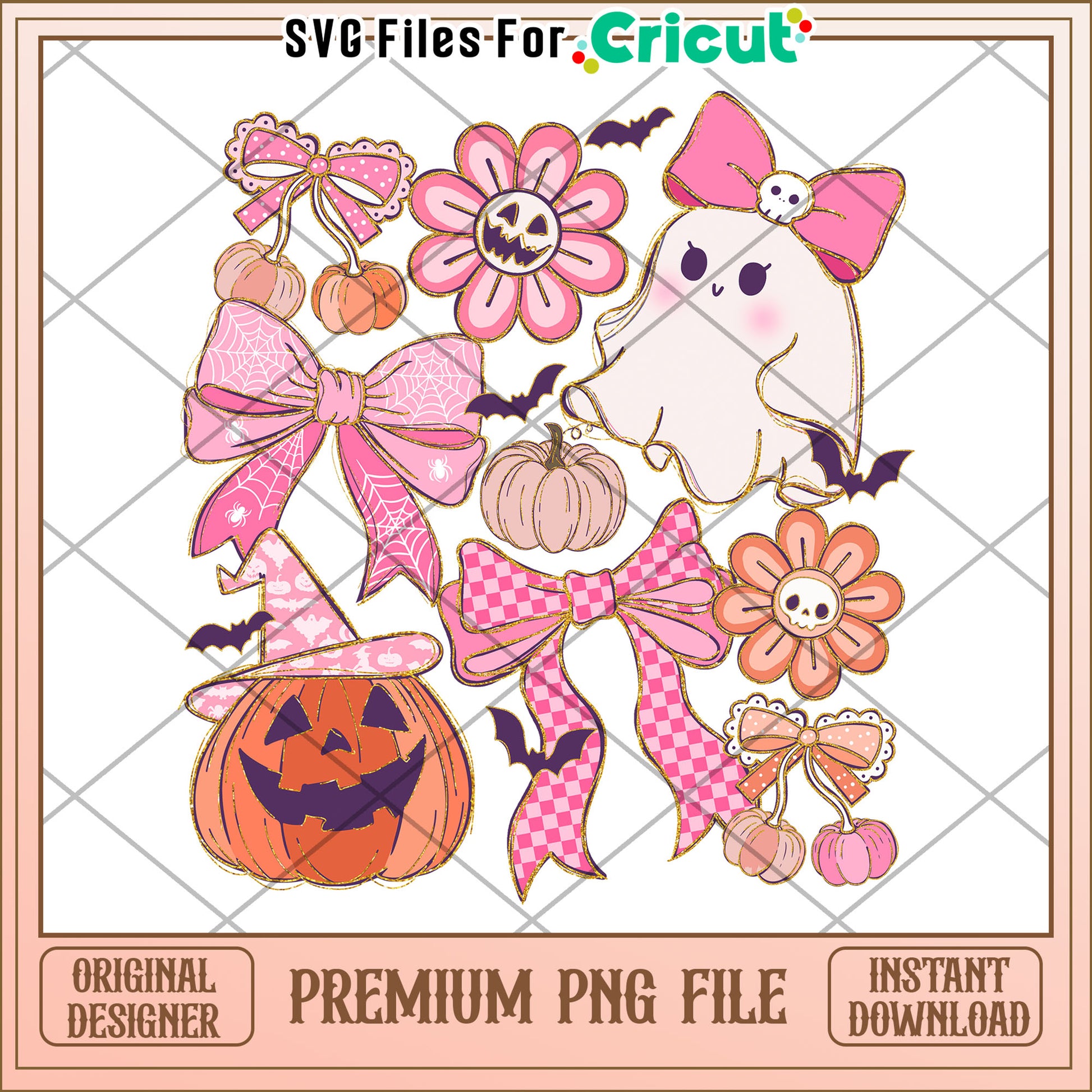 Halloween pink design png, halloween pumpkin png, halloween music png