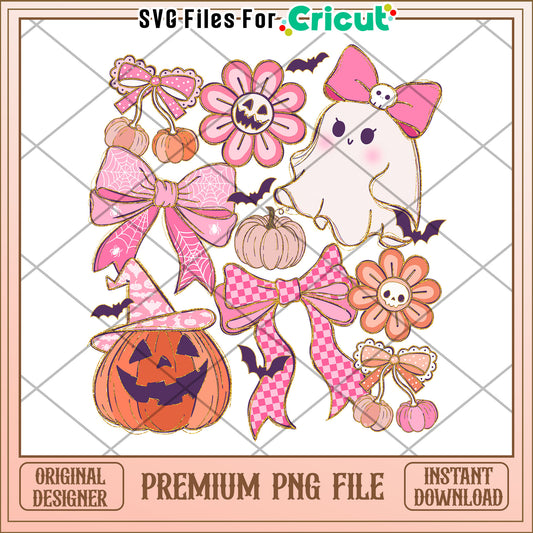 Halloween pink design png, halloween pumpkin png, halloween music png