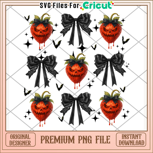 Halloween scary strawberry png, spooky fruit png, creepy halloween png