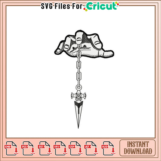 Hand Holding Dagger Embroidery Design Instant Download