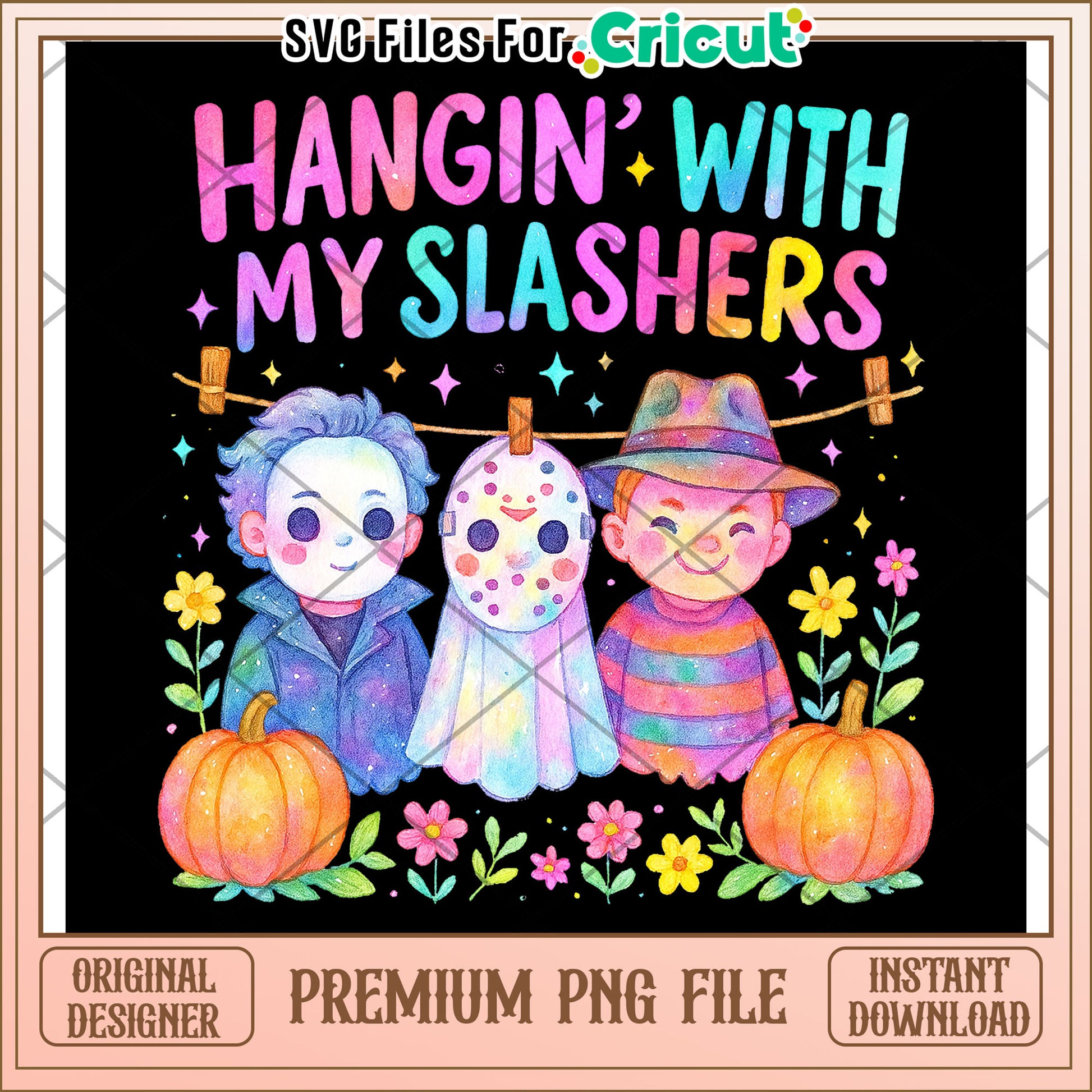 Hangin with my slashers neon png, halloween time png, halloween decor png