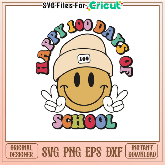 Happy 100 days of school svg, Smiley Face svg, school day svg