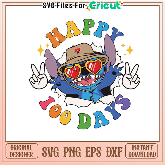 Happy 100 days svg, stitch character svg, disney school svg