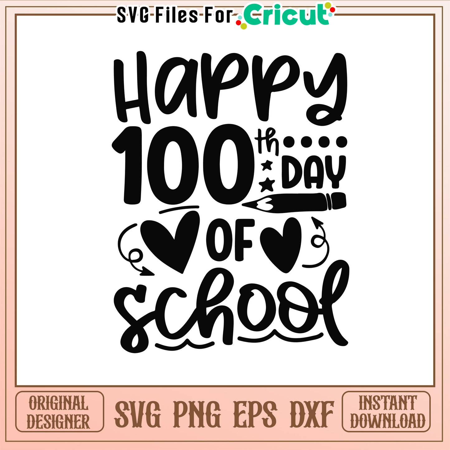 Happy 100th days of school black svg, school specialty svg