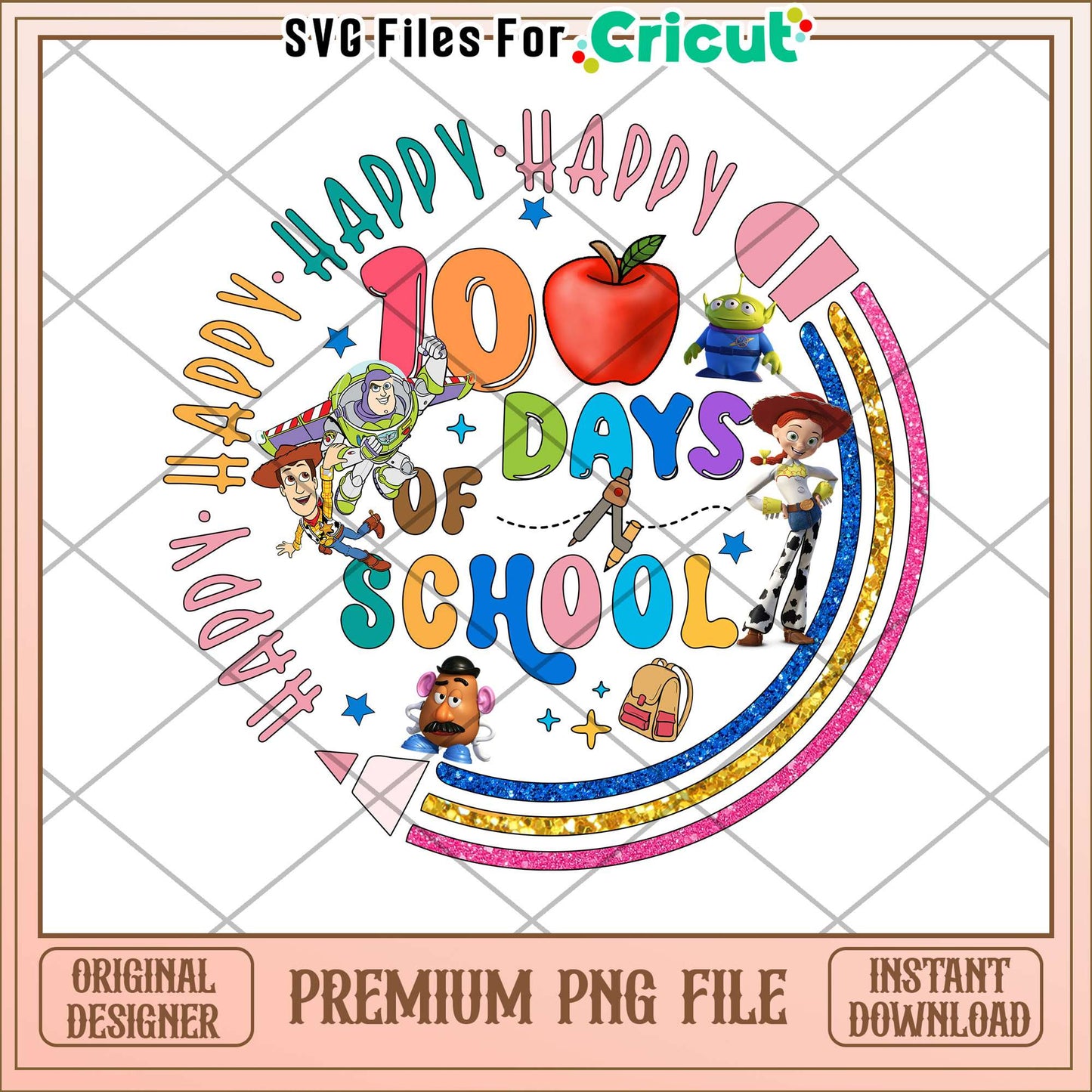 Happy 100th days of school design png, toy story school png