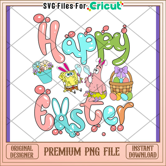 Happy Easter Fun Design with Cartoon Characters PNG