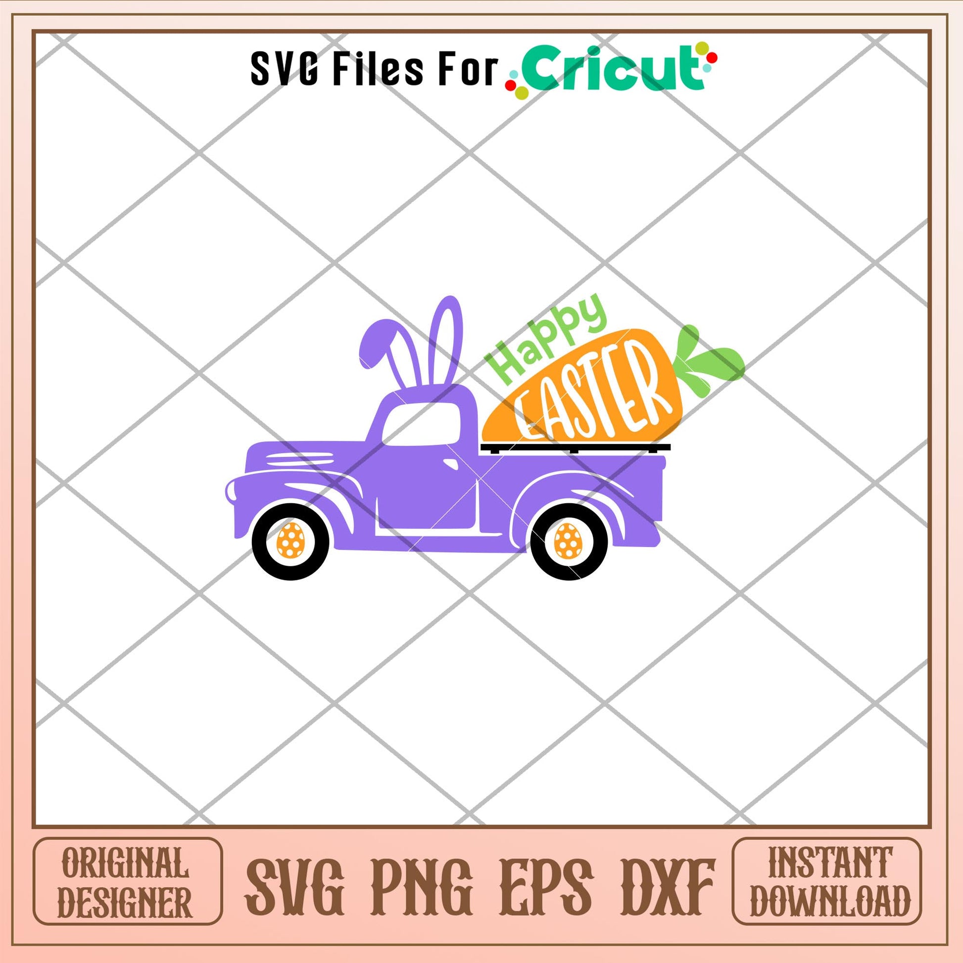 Happy Easter Truck with Carrot, Happy Easter Truck with Carrot Svg