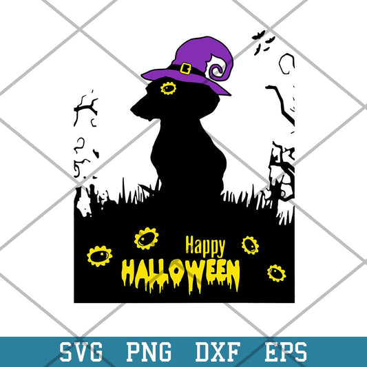 Happy Halloween Dachshund Witch Svg, Halloween Svg-Svgfilesforcricut